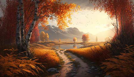 autumn landscape by generative AIの素材