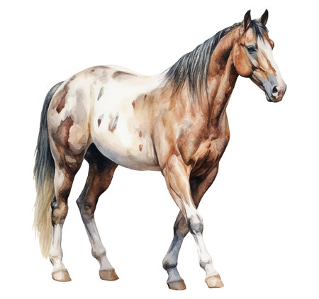 Watercolor horse isolated on white background. Realistic hand drawn illustrationのイラスト素材