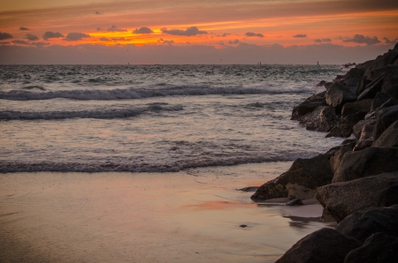 Sunrise at Southpoint Pier, located in South Beach, Floridaの写真素材