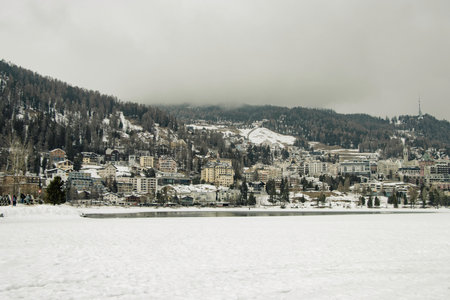 St. Moritz in winter is a destination that perfectly combines the excitement of winter sports, luxury, and alpine charm. Switzerland, St. Moritz, Lake St. Moritz, February 25, 2025の写真素材