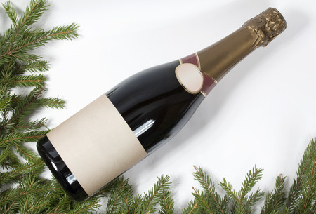 Champagne and Christmas tree - Christmas background.の写真素材