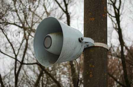 Reproducer (loudspeaker) in winter park.の写真素材