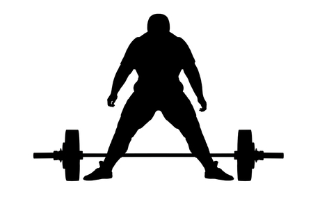 Weight lifter athlete black raster silhouette on white background.の写真素材