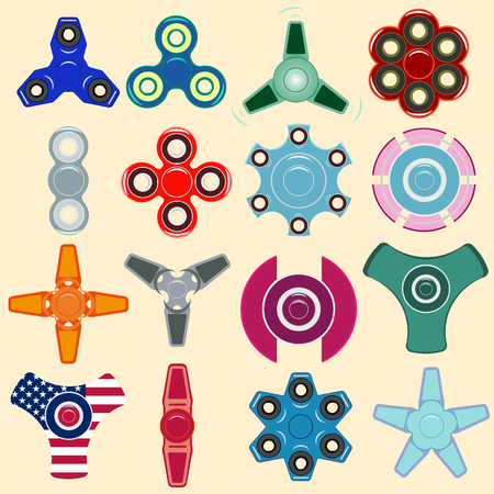 Set of fidget spinners of different design. Vector illustrationのイラスト素材