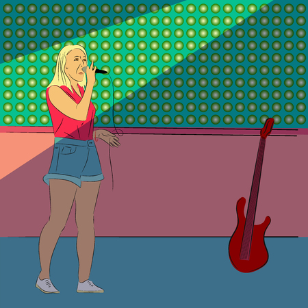 Artist. Woman singer holding microphone. Vector illustrationのイラスト素材