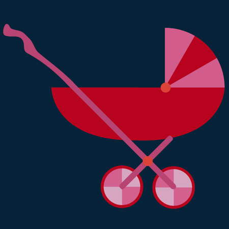Baby Carriage Stroller. Red baby's pram. Flat Design. Child Transport. Vector illustration for child's born card.のイラスト素材