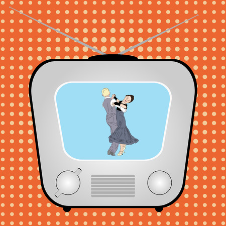 Retro TV with dancing couple on a retro comic background. Illustrationのイラスト素材