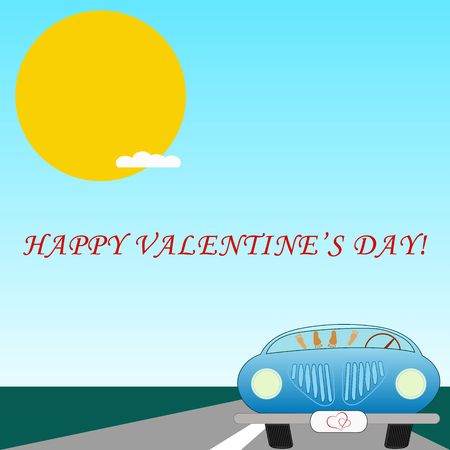 Vector illustration of the young couple love in parked carのイラスト素材