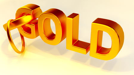 3d illustration. Text "gold" and two gold rings on a white backgroundの写真素材