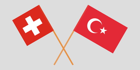 The crossed Turkey and Switzerland flags. Official colors. Vector illustrationのイラスト素材