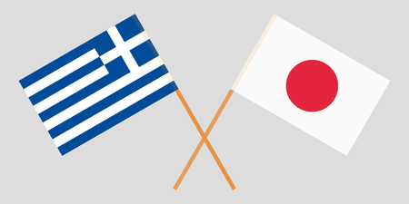 Greece and Japan. Crossed Greek and Japanese flags. Official colors. Correct proportion. Vector illustrationのイラスト素材