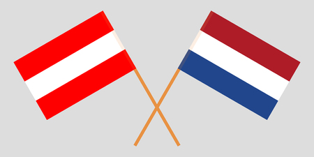 Netherlands and Austria. The Netherlandish and Austrian flags. Official proportion. Correct colors. Vector illustrationのイラスト素材
