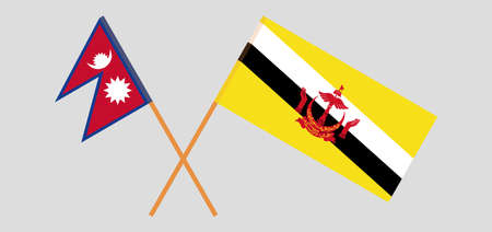 Crossed flags of Brunei and Nepal. Official colors. Correct proportion. Vector illustrationのイラスト素材