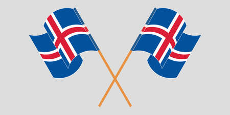 Crossed and waving flags of Iceland. Vector illustrationのイラスト素材