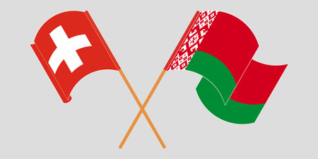 Crossed and waving flags of Belarus and Switzerlandのイラスト素材