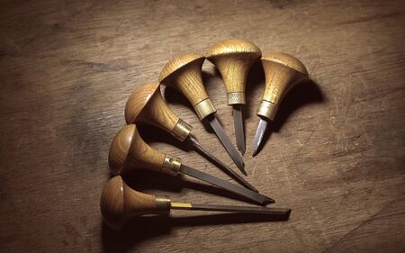 Jewelery tools: gravers at work, circle backgroundの写真素材
