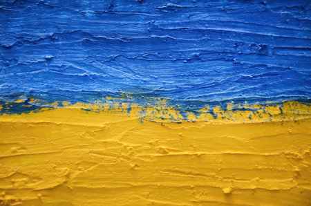 Ukraine Flag. abstract yellow-blue background, selective focus.の写真素材