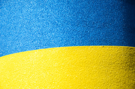 Blue and yellow painted wall texture. Abstract background and texture for design.の写真素材