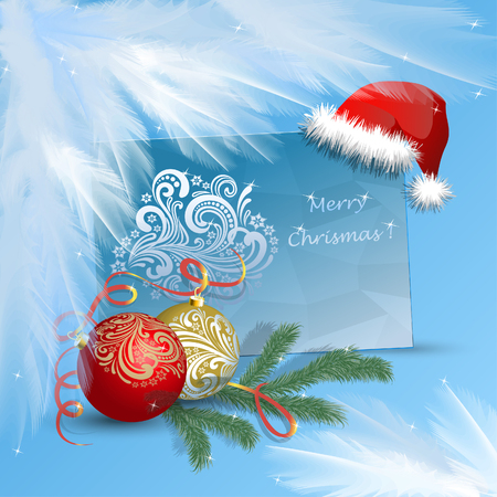 Congratulations on Christmas icicles, with traditional Christmas ornaments and frost on the edges.の写真素材
