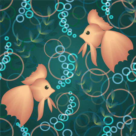 Goldfish swim between plants and produce bubbles with airのイラスト素材