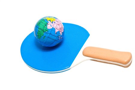 racket and globe on a white backgroundの写真素材