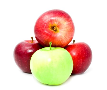 apples are red and green on a white backgroundの写真素材