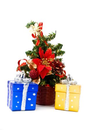 Christmas tree with decorations and giftsの写真素材