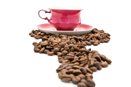 cup of coffee with grains on a white background の写真素材