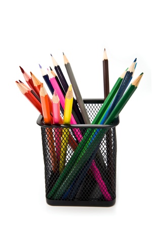 pencils in a basket on a white background 
の写真素材