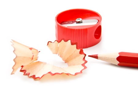 red pencil with shaving on a white background 
の写真素材