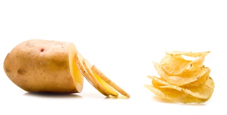 potato and chips on a white background の写真素材