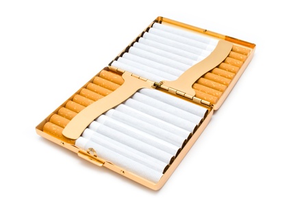 cigarettes and cigarette-case on a white backgroundの写真素材