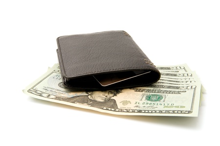 money and portmane on a white backgroundの写真素材