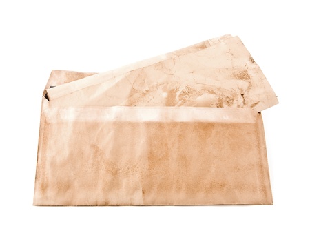 old envelope and letter on a white backgroundの写真素材