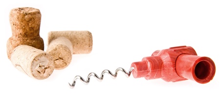 cork-screw and cork on a white background 