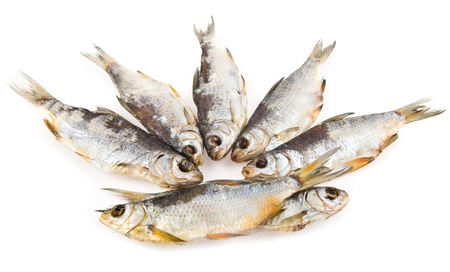dried fish on a white background 