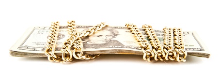 dollars in a chain on a white backgroundの写真素材