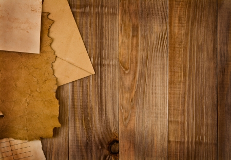 old paper on the wooden backgroundの写真素材