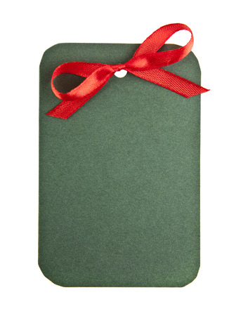 tag with a bow on a white backgroundの写真素材