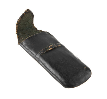 old black leather case for glasses isolated on white backgroundの写真素材