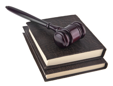 wooden hammer and books isolated on white background. As an element of packaging design.の写真素材