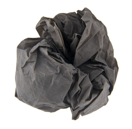 gray crumpled paper isolated on white backgroundの写真素材