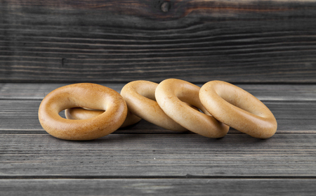 bagels on a wooden backgroundの写真素材
