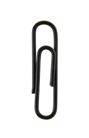 black paper clip isolated on white backgroundの写真素材