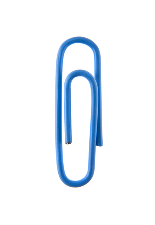 blue paper clip isolated on white backgroundの写真素材