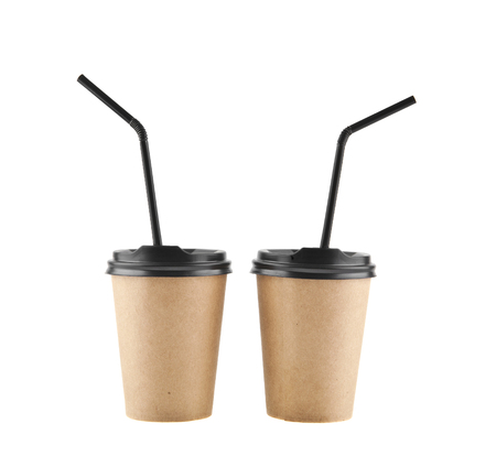 paper cups isolated on white backgroundの写真素材