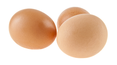 chicken eggs isolated on white backgroundの写真素材