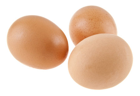 chicken eggs isolated on white backgroundの写真素材