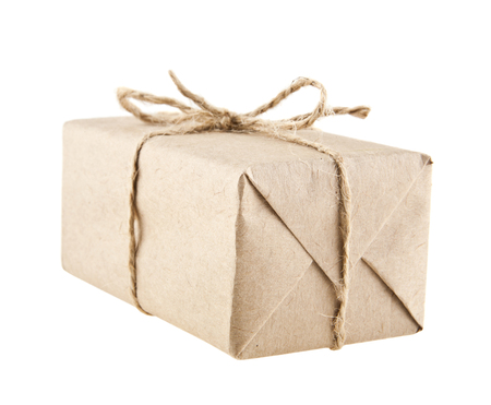 parcel post isolated on white backgroundの写真素材