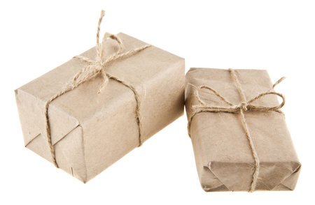 parcel post isolated on white backgroundの写真素材